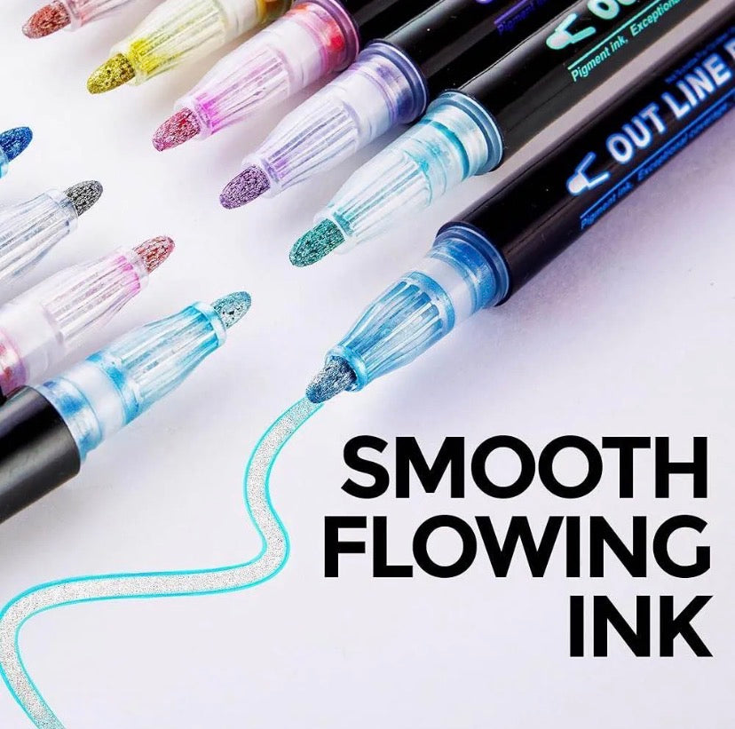 12 Colour Outline Markers Set |Magic Contour Pens for Drawing, Sketching & Hand Lettering | Creative Art Pens for School Projects, Scrapbooking, Journaling & DIY Craft Design Royal Stationery Mart