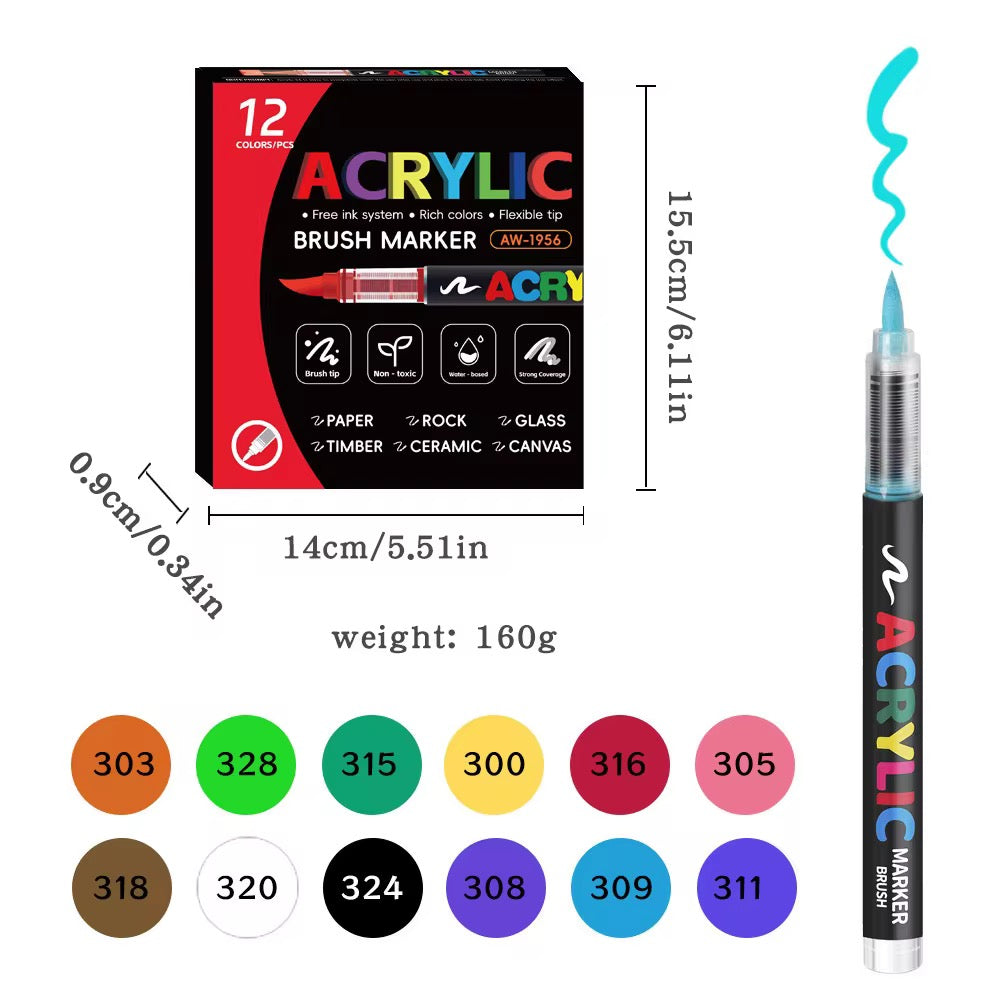 Acrylic Brush Tip Paint Markers | Premium Water-Based Paint Pens | Works on Paper, Wood, Canvas, Glass, Ceramic, Stone & Plastic | Flexible Brush Tip | Quick Dry | Non-Toxic Royal Stationery Mart