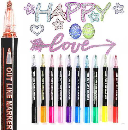 12 Colour Outline Markers Set | Dual Line Magic Contour Pens for Drawing, Sketching & Hand Lettering | Creative Art Pens for School Projects, Scrapbooking, Journaling & DIY Craft Design