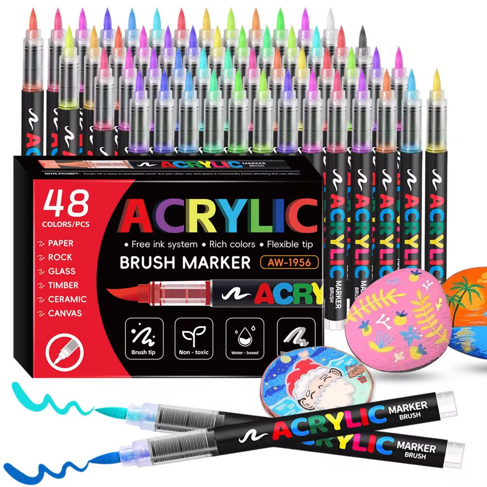 Acrylic Brush Tip Paint Markers | Premium Water-Based Paint Pens | Works on Paper, Wood, Canvas, Glass, Ceramic, Stone & Plastic | Flexible Brush Tip | Quick Dry | Non-Toxic Royal Stationery Mart