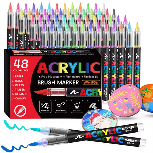 Acrylic Brush Tip Paint Markers | Premium Water-Based Paint Pens | Works on Paper, Wood, Canvas, Glass, Ceramic, Stone & Plastic | Flexible Brush Tip | Quick Dry | Non-Toxic Royal Stationery Mart