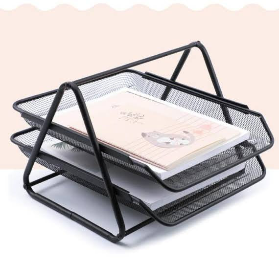 Metal Mesh Office Tray | File Holder Rack with Black Coating, Rubber Feet & Strong Frame | Office Desk Paper Organizer for A4 Files, Documents & Accessories