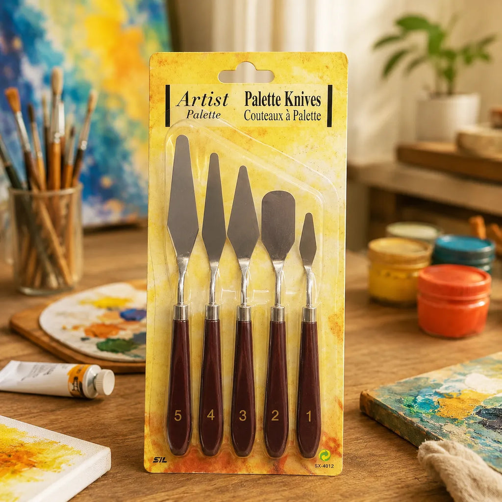 5 Piece Palette Knife Set for Acrylic & Oil Painting | Stainless Steel Painting Spatula with Wooden Handles for Canvas, Texture Art, Mixing Colors & Professional Artists Royal Stationery Mart