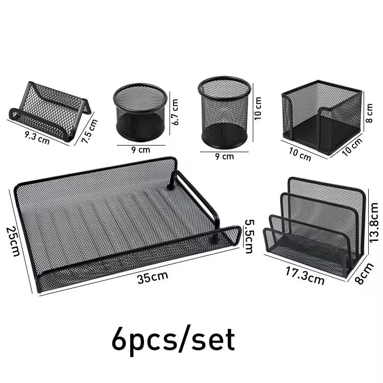Metal Mesh Desk Organizer Set | Office Desk Accessories Kit with File Holder, Pen Stand, Tray, Note Holder & Clips Cup | Durable Black Desktop Organizer for Home, Office & Study Table | DGG Company Desk Organizer 6 Pcs