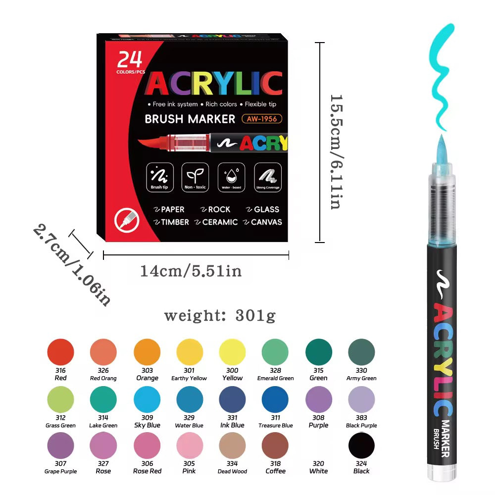 Acrylic Brush Tip Paint Markers | Premium Water-Based Paint Pens | Works on Paper, Wood, Canvas, Glass, Ceramic, Stone & Plastic | Flexible Brush Tip | Quick Dry | Non-Toxic Royal Stationery Mart