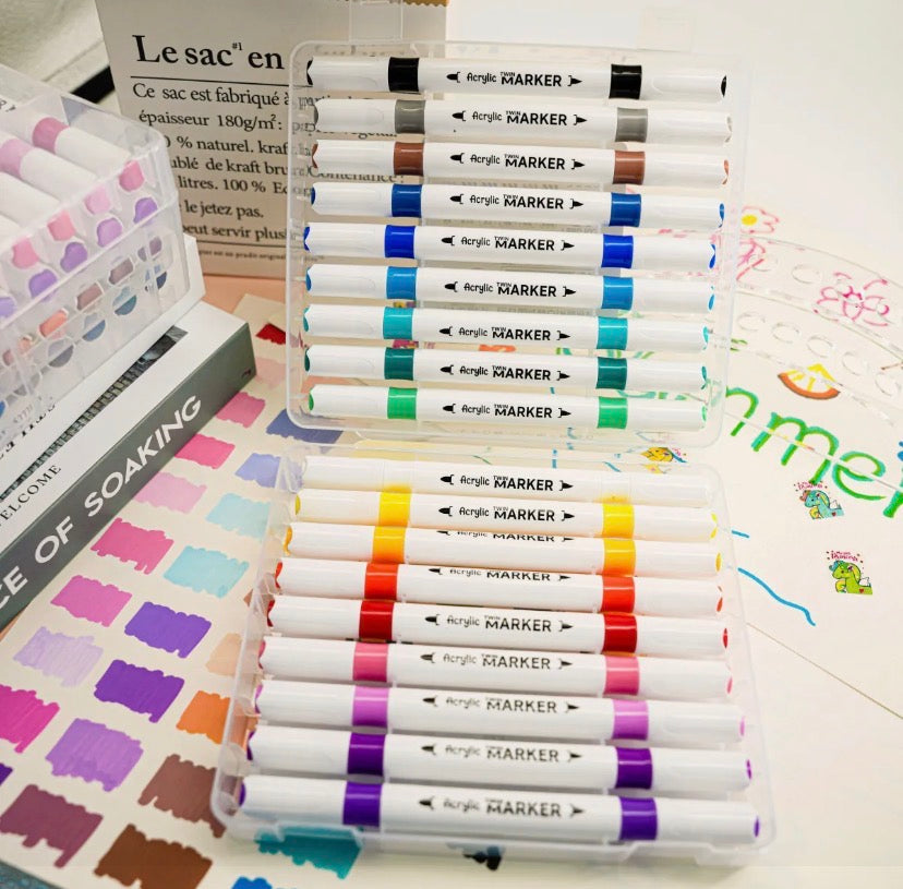 Dual Tip Acrylic Markers | Fine + Brush Tip Markers For Beginners And Artists