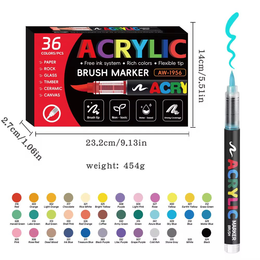 Acrylic Brush Tip Paint Markers | Premium Water-Based Paint Pens | Works on Paper, Wood, Canvas, Glass, Ceramic, Stone & Plastic | Flexible Brush Tip | Quick Dry | Non-Toxic Royal Stationery Mart