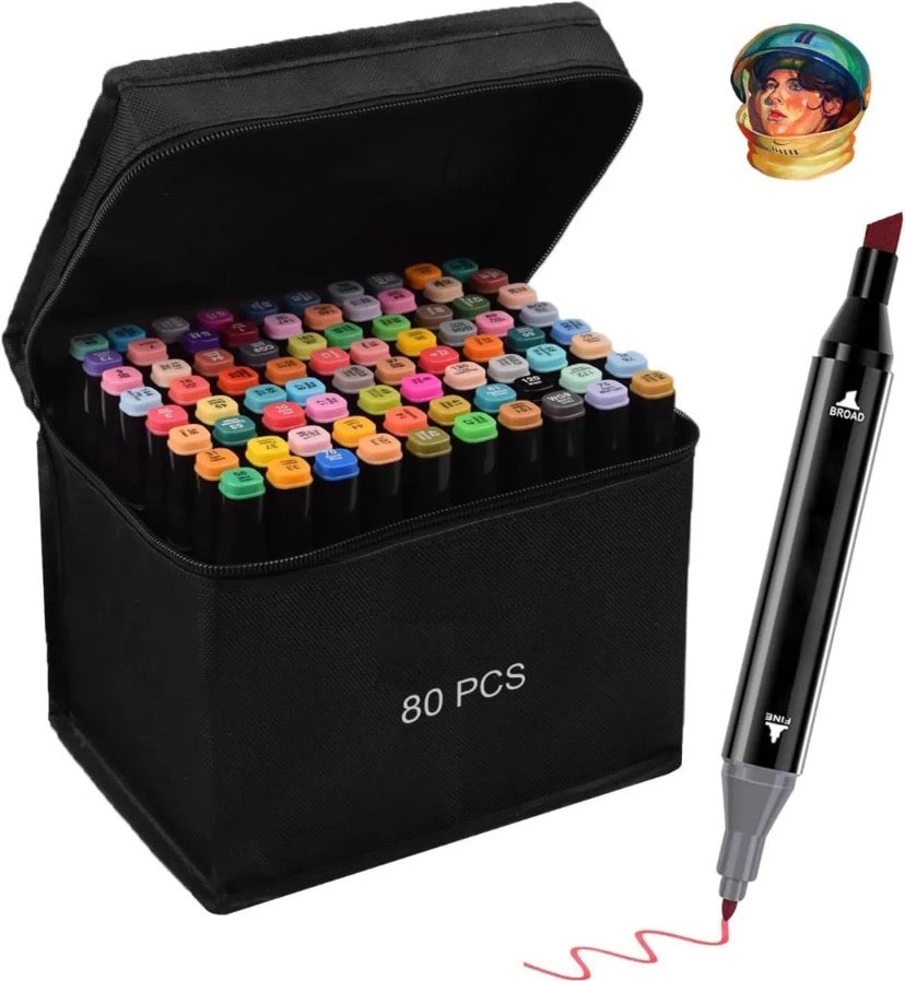 Dual Tip Sketch Markers Set | Alcohol-Based Markers | Fine + Broad Tip | Double Head Art Pens for Kids & Adults Coloring Royal Stationery Mart