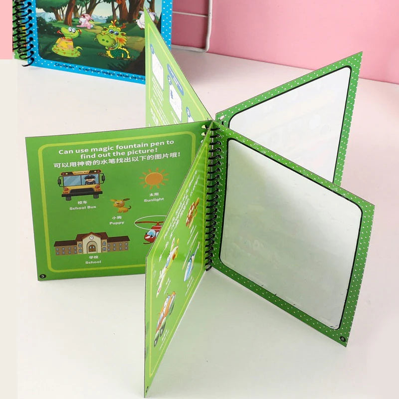 Magic Sank Book 4 Pcs Set + Magic Water Book Combo Set For Kids | Sank Tracing Books with Stylus Pen, 10 Refills & Grip + Reusable Water Coloring Book | Educational Drawing & Activity