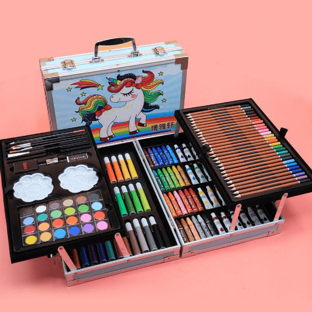 145 Pieces Suitcase Style Colouring Kit for Kids & Artists | Complete Art Set with Crayons, Markers, Colour Pencils, Watercolours & Drawing Accessories