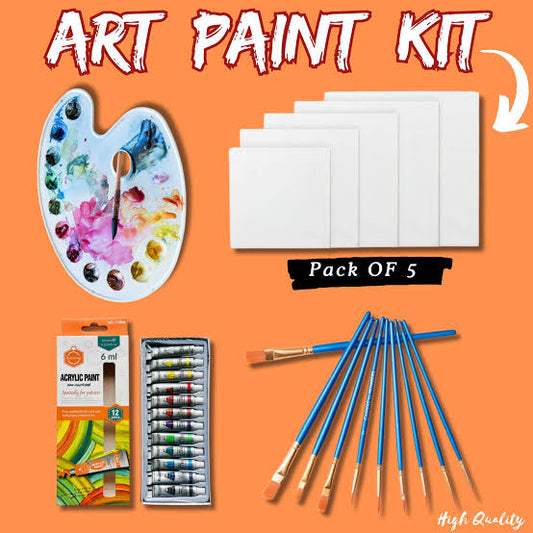 Art Paint Kit | Acrylic Paint + 5 Pcs Canvas + 1 Painting Palette + Paint Brushes | Painting Kit For Artists And Beginners