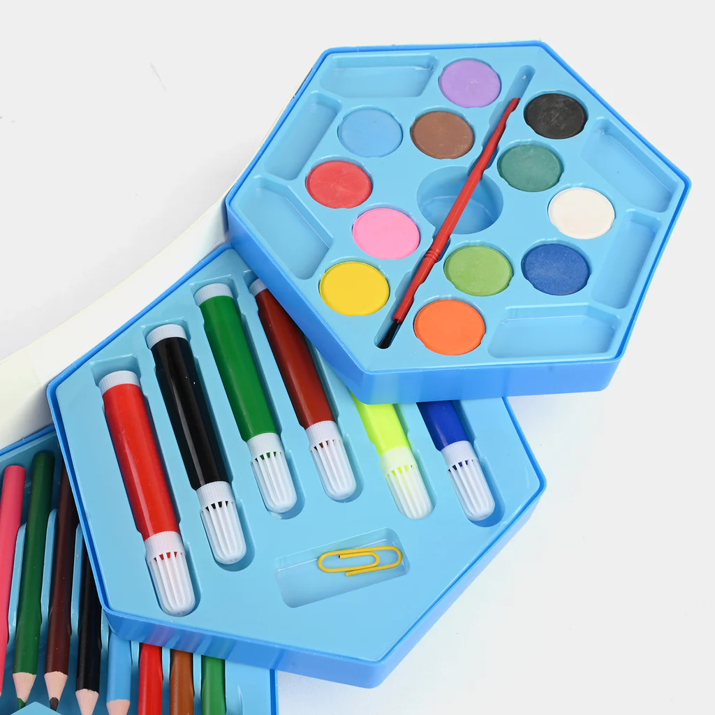 46 Pieces Kids Colouring Kit | Foldable Step Style Colouring Set For Boys And Girls