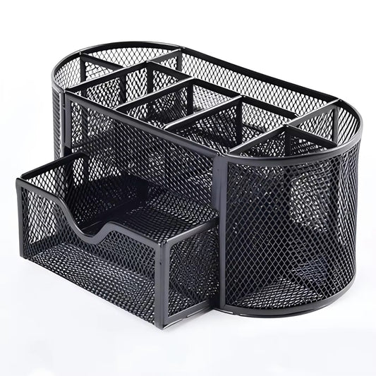 Multi Function 9 Cell Storage Metal Mesh Desk Organizer Pen Holder for Office Table | Large Capacity Stationery Organizer for School Home Workspace | Desktop Storage Box for Pens Pencils Markers Scissors Sticky Notes Files Accessories