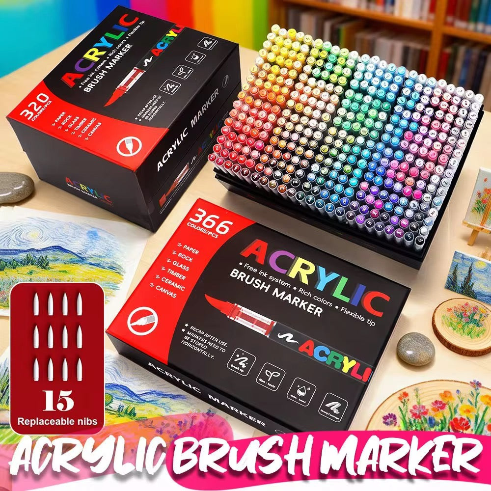 Acrylic Brush Tip Paint Markers | Premium Water-Based Paint Pens | Works on Paper, Wood, Canvas, Glass, Ceramic, Stone & Plastic | Flexible Brush Tip | Quick Dry | Non-Toxic Royal Stationery Mart
