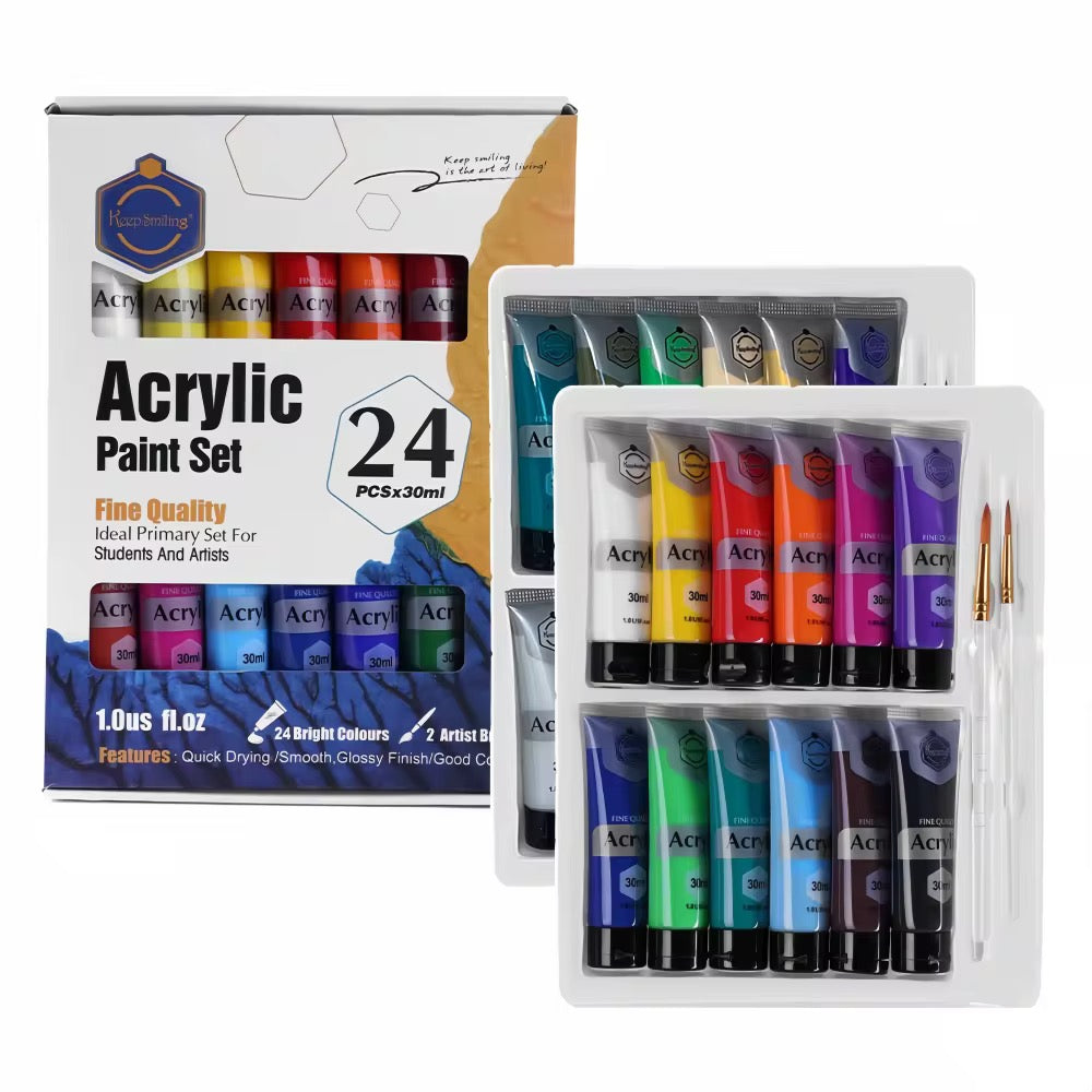 Acrylic Paint Set for Artists, Kids & Beginners | 6 To 24 KeepSmiling Rich Pigment Fast Drying Acrylic Paint for Canvas, Painting & DIY Art