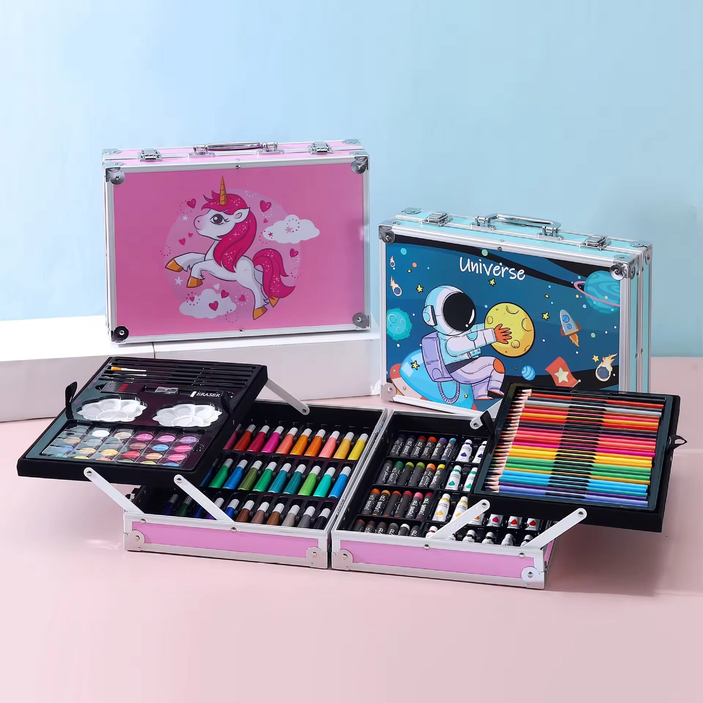 145 Pieces Suitcase Style Colouring Kit for Kids & Artists | Complete Art Set with Crayons, Markers, Colour Pencils, Watercolours & Drawing Accessories