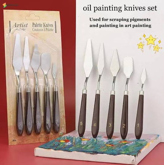 5 Piece Palette Knife Set for Acrylic & Oil Painting | Stainless Steel Painting Spatula with Wooden Handles for Canvas, Texture Art, Mixing Colors & Professional Artists Royal Stationery Mart