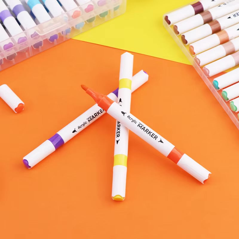 18 Colors Dual Tip Acrylic Marker Set – Premium Twin Tip Paint Markers for Drawing, Calligraphy, Rock Painting, Canvas, Wood, Glass & DIY Art Projects