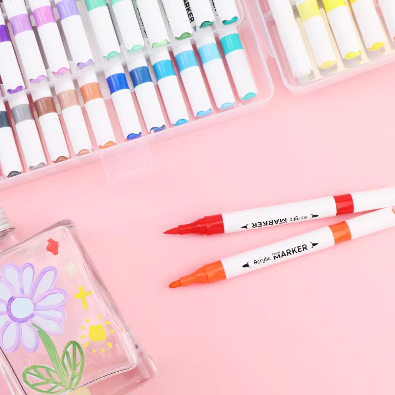 Dual Tip Acrylic Markers | Fine + Brush Tip Markers For Beginners And Artists