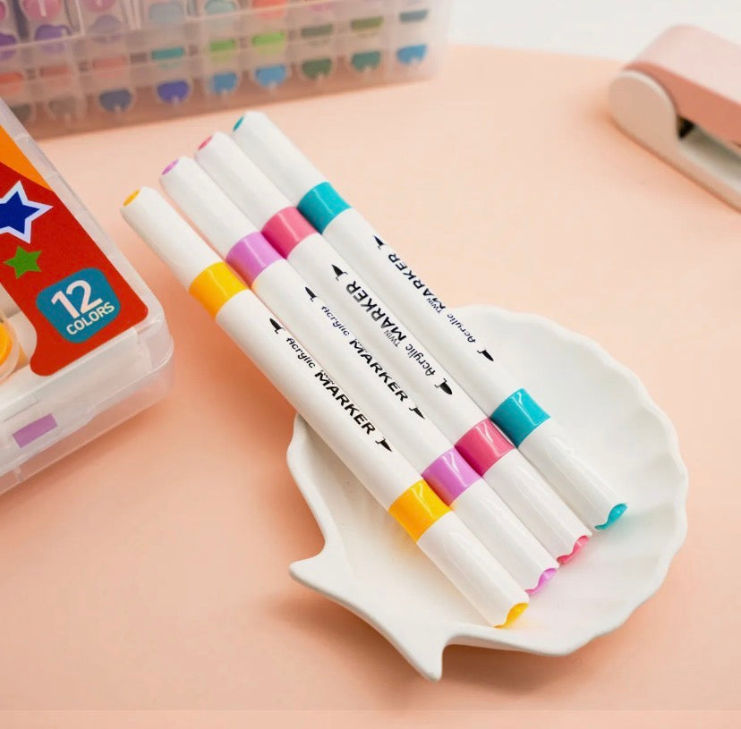 Dual Tip Acrylic Markers | Fine + Brush Tip Markers For Beginners And Artists