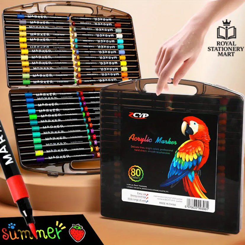Acrylic Paint Markers Set 12 to 120 Colours | Black Case Style Acrylic Markers | Acrylic Pens for Rock Painting, Canvas, Wood, Glass, Ceramic & DIY Crafts Royal Stationery Mart