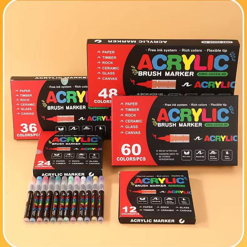 Acrylic Brush Tip Paint Markers | Premium Water-Based Paint Pens | Works on Paper, Wood, Canvas, Glass, Ceramic, Stone & Plastic | Flexible Brush Tip | Quick Dry | Non-Toxic Royal Stationery Mart