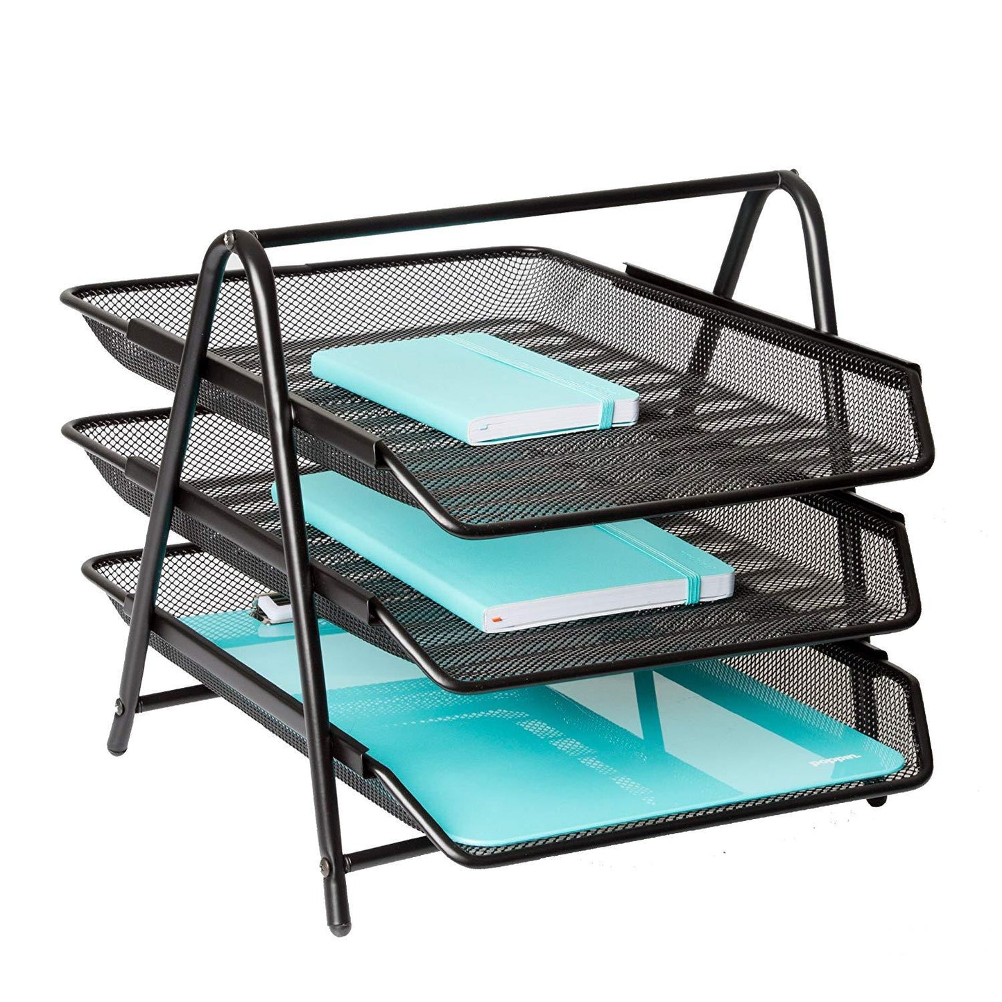 Metal Mesh Office Tray | File Holder Rack with Black Coating, Rubber Feet & Strong Frame | Office Desk Paper Organizer for A4 Files, Documents & Accessories