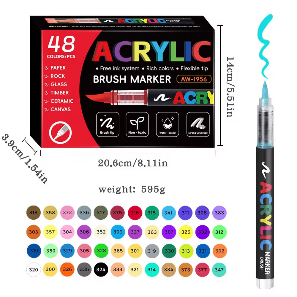 Acrylic Brush Tip Paint Markers | Premium Water-Based Paint Pens | Works on Paper, Wood, Canvas, Glass, Ceramic, Stone & Plastic | Flexible Brush Tip | Quick Dry | Non-Toxic Royal Stationery Mart